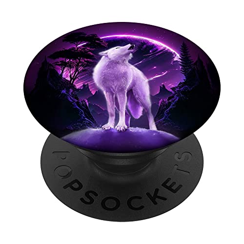 White Wolves Howling At Moon Northern Lights Pretty Wolf PopSockets Swappable PopGrip