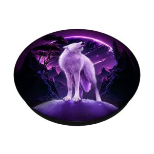 White Wolves Howling At Moon Northern Lights Pretty Wolf PopSockets Swappable PopGrip