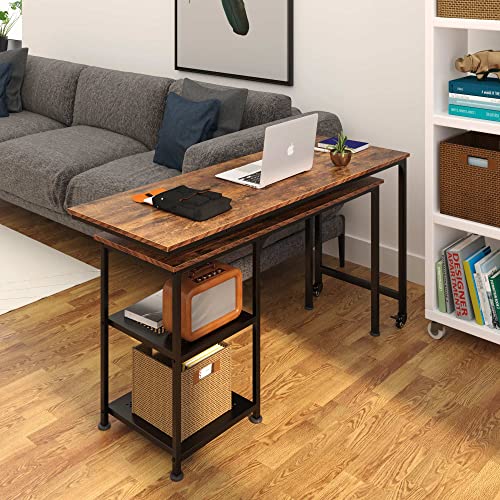 Wellynap L-Shaped Computer Desk with Open Shelves, 360° Free Rotating Corner Computer Desk, Modern Writing Desk with 2 Universal Casters for Home Office, Living Room, Brown