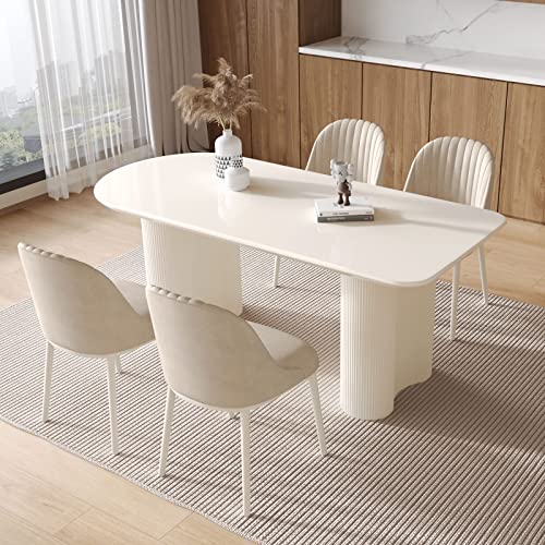 QEZEOM Dining Table and Chairs 5 Pieces Set of 4 People Dining Table Kitchen Table and Chairs Modern Elegant Furniture Metal Frame White