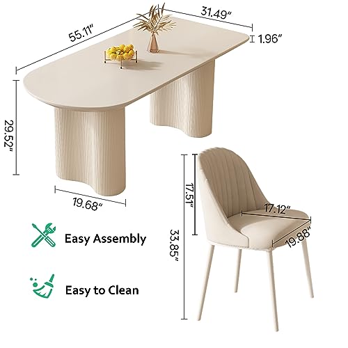 QEZEOM Dining Table and Chairs 5 Pieces Set of 4 People Dining Table Kitchen Table and Chairs Modern Elegant Furniture Metal Frame White