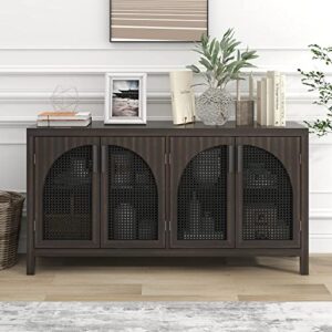 p purlove sideboard, large storage space sideboard with 2 cabinets and metal handles, buffet sideboard storage cabinet with adjustable shelves for living room and entryway (espresso)