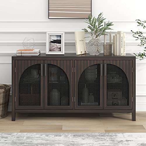 P PURLOVE Sideboard, Large Storage Space Sideboard with 2 Cabinets and Metal Handles, Buffet Sideboard Storage Cabinet with Adjustable Shelves for Living Room and Entryway (Espresso)