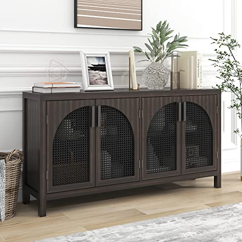 P PURLOVE Sideboard, Large Storage Space Sideboard with 2 Cabinets and Metal Handles, Buffet Sideboard Storage Cabinet with Adjustable Shelves for Living Room and Entryway (Espresso)