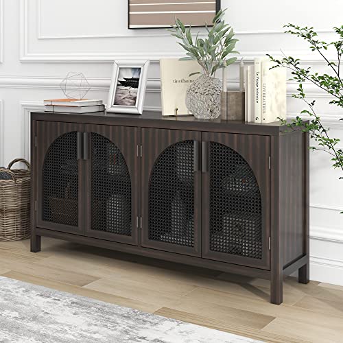 P PURLOVE Sideboard, Large Storage Space Sideboard with 2 Cabinets and Metal Handles, Buffet Sideboard Storage Cabinet with Adjustable Shelves for Living Room and Entryway (Espresso)