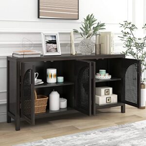 P PURLOVE Sideboard, Large Storage Space Sideboard with 2 Cabinets and Metal Handles, Buffet Sideboard Storage Cabinet with Adjustable Shelves for Living Room and Entryway (Espresso)