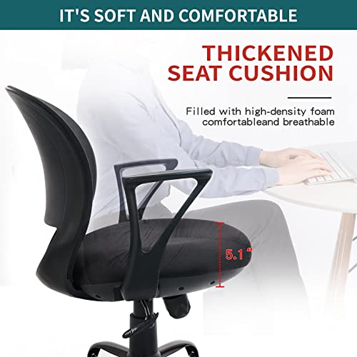 CLATINA Mid Back Office Desk Chair with Comfortable Thickened Seat Cushion Fabric Ergonomic Swivel Computer Task Chair with Armrest for Home Office Studying, Black