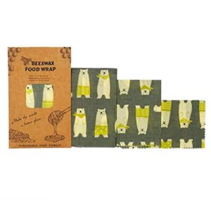 vovolo (bears print 3 pack s/m/lreusable beeswax food wraps eco friendly wrappers sustainable plastic free food storage washable bowl covers sandwich wrappers