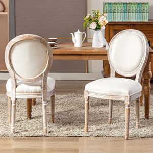 colamy french country style dining chairs set of 2, upholstered tufted vintage farmhouse dining room chairs for living room, kitchen, restaurant, cafe - light beige