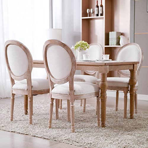 COLAMY French Country Style Dining Chairs Set of 2, Upholstered Tufted Vintage Farmhouse Dining Room Chairs for Living Room, Kitchen, Restaurant, Cafe - Light Beige