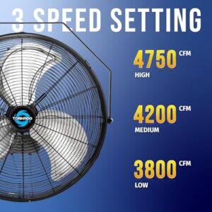 Tornado - 20 Inch High Velocity Industrial Wall Fan - 4750 CFM - 3 Speed - 6 FT Cord - Industrial, Commercial, Residential Use - UL Safety Listed