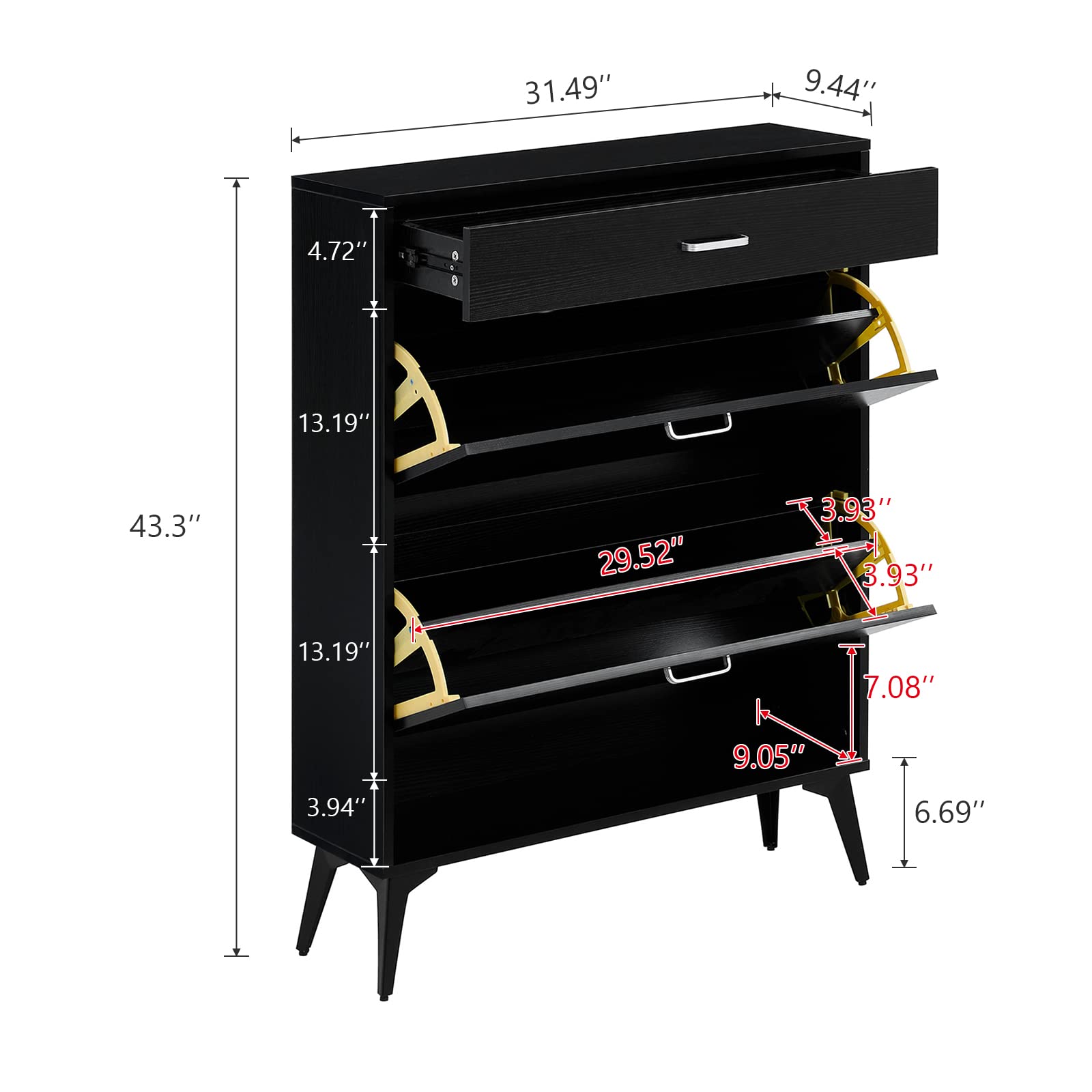 Sweiko Flip Drawer Shoe Cabinet Wooden Shoe Cabinet Organizer with Drawer and Open Shelf Freestanding Shoe Storage Rack for Entryway Hallway Mudroom Bedroom Black