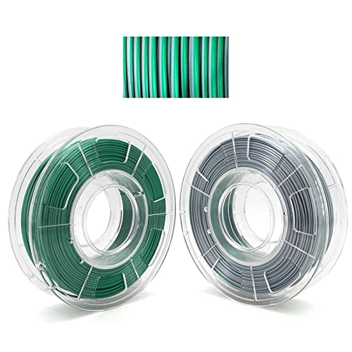 3D Printer Filament PLA 2 in 1 Color Gradient Silk Texture 1.75mm +/-0.03mm 1kg Spool 340m,Silver Green