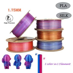 3D Printer Filament PLA 2 in 1 Color Gradient Silk Texture 1.75mm +/-0.03mm 1kg Spool 340m,Silver Green