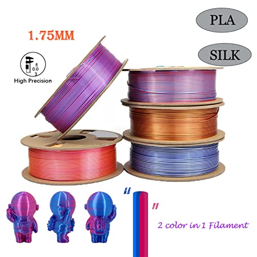 3D Printer Filament PLA 2 in 1 Color Gradient Silk Texture 1.75mm +/-0.03mm 1kg Spool 340m,Silver Green