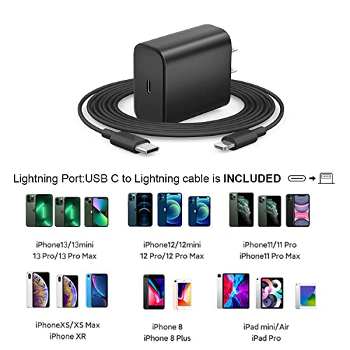 iphone Quick Charger - 20W PD USB C Wall Charger [MFi Apple Certified] with 6FT USB-C to Lightning Cable Compatible with iPhone 14/14 Pro/14 Pro Max/14 Plus/13/12/11/Pro/Pro Max/Mini/Xs Max/XR/X, iPad