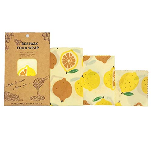 VOVOLO (Lemon Print 3 Size S/M/LReusable Beeswax Food Wraps Eco Friendly Wrappers Sustainable Plastic Free Food Storage Washable Bowl Covers Sandwich Wrappers