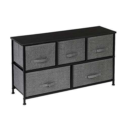 Royard Oaktree Dresser with 5 Drawers Wide Storage Tower with Removable Fabric Bins Chest of Drawers with Wood Top and Steel Frame Organizer Unit for Closets Bedroom Living Room Hallway Entryway