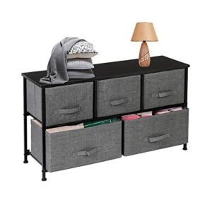 Royard Oaktree Dresser with 5 Drawers Wide Storage Tower with Removable Fabric Bins Chest of Drawers with Wood Top and Steel Frame Organizer Unit for Closets Bedroom Living Room Hallway Entryway