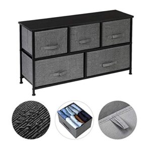 Royard Oaktree Dresser with 5 Drawers Wide Storage Tower with Removable Fabric Bins Chest of Drawers with Wood Top and Steel Frame Organizer Unit for Closets Bedroom Living Room Hallway Entryway