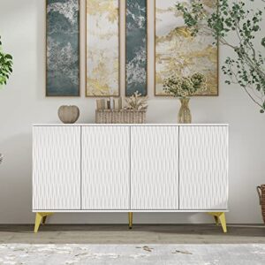 aiegle white sideboard cabinet, modern 4 pop-out doors kitchen buffet storage cabinet console tables, entryway cupboard furniture with adjustable shelves & metal legs for living room