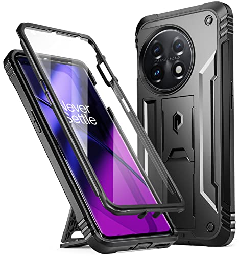 Poetic Revolution Case for OnePlus 11 5G 6.7"(2023), [20 FT Mil-Grade Drop Tested], Full-Body Rugged Dual-Layer Shockproof Protective Cover with Kickstand and Built-in-Screen Protector, Black