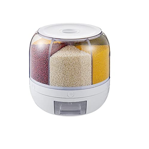 XBWEI 6-Grid Rotating Rice Dispenser Rice Storage Bucket Rice and Grain Storage Container -Click Rice Output