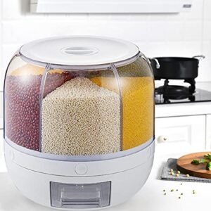 XBWEI 6-Grid Rotating Rice Dispenser Rice Storage Bucket Rice and Grain Storage Container -Click Rice Output