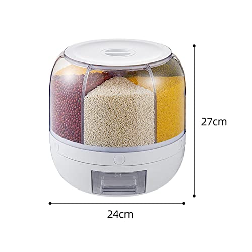 XBWEI 6-Grid Rotating Rice Dispenser Rice Storage Bucket Rice and Grain Storage Container -Click Rice Output