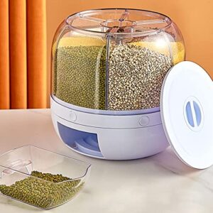 XBWEI 6-Grid Rotating Rice Dispenser Rice Storage Bucket Rice and Grain Storage Container -Click Rice Output