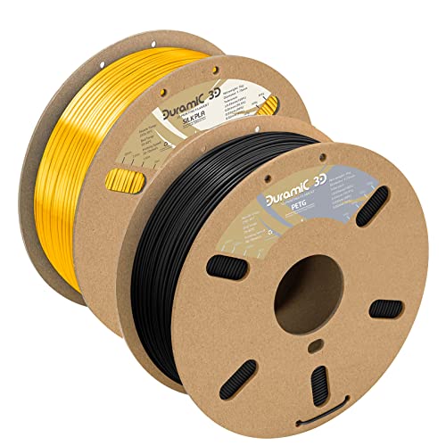 PETG Black and Silk PLA Royal Gold Bundle, Duramic 3D Printing Filament 1kg Spool(2.2lbs), 1.75mm Dimensional Accuracy +/- 0.05 mm Non-Tangling Non-Clogging Non-Stringing