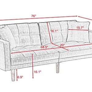 POCIYIHOME Futon Sleeper Sofa Adjustable Back and Two Pillows, Modern Chaise with Conical Wood Legs, Contemporary Home Furniture for Living, Bedroom,Office,Waiting Room, Polyester, Light Grey