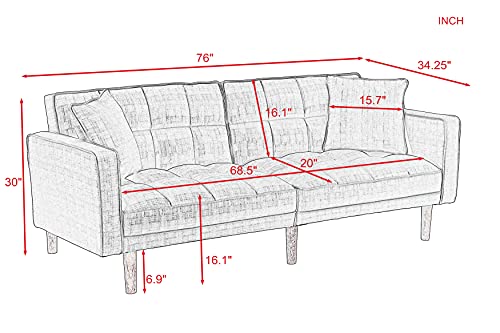 POCIYIHOME Futon Sleeper Sofa Adjustable Back and Two Pillows, Modern Chaise with Conical Wood Legs, Contemporary Home Furniture for Living, Bedroom,Office,Waiting Room, Polyester, Light Grey