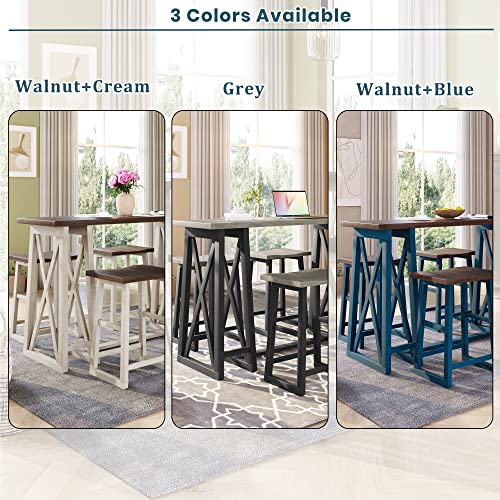 Merax 5-Piece Rustic Counter Height Dining Set with Wood Console Table and 4 Stools for Small Places, Grey