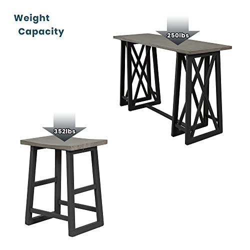 Merax 5-Piece Rustic Counter Height Dining Set with Wood Console Table and 4 Stools for Small Places, Grey