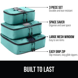 Gorilla Grip Laundry Basket and 3 Piece Packing Cubes, Laundry Basket Size 82L, Easy Carry Handles, Space Saving Travel for Carry On in Multiple Sizes, Mesh Zipper, Both in Turquoise, 2 Item Bundle