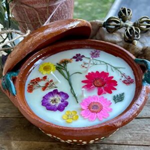 Frida Garden Cazuelita Candle Up Cycle Mexican Pottery Candle Bowl with Lid