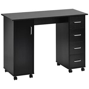 home office desk with storage, 41.73" computer desk with four drawers and a door modern simple style writing desk gaming sturdy table workstation for home, reading room, office, bedroom - black
