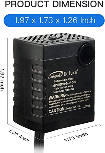 Simple Deluxe 80GPH Submersible Water Pump 4W Durable Fountain Pump for Pond, Aquariums Fish Tank, Statuary, Hydroponics