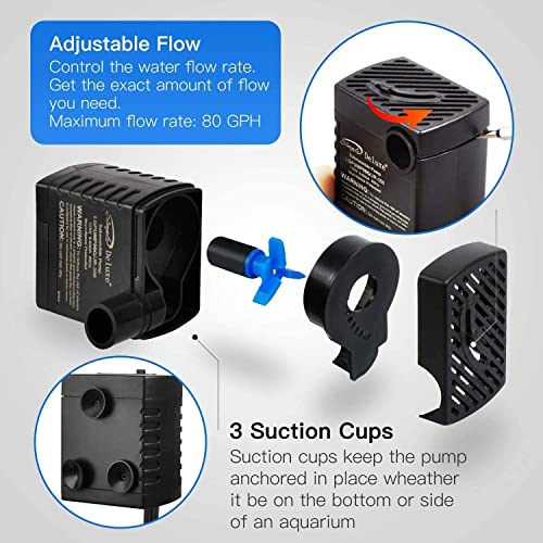 Simple Deluxe 80GPH Submersible Water Pump 4W Durable Fountain Pump for Pond, Aquariums Fish Tank, Statuary, Hydroponics