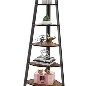 MiTechPro 63" Tall Corner Shelf, 5 Tier Industrial Corner Bookshelf Bookcase Rustic Corner Ladder Shelf Plant Stand for Living Room, Kitchen, Home Offie