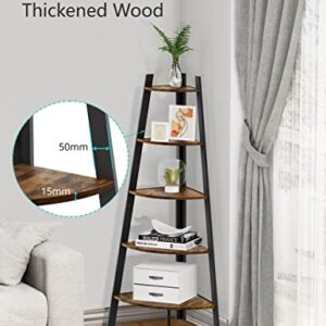 MiTechPro 63" Tall Corner Shelf, 5 Tier Industrial Corner Bookshelf Bookcase Rustic Corner Ladder Shelf Plant Stand for Living Room, Kitchen, Home Offie