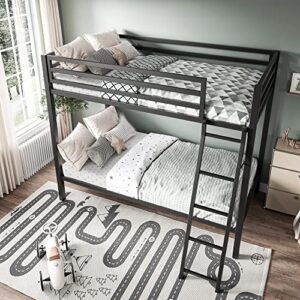 onbrill metal bunk bed twin size, teenage bed with ladder, safety full-length guardrail, space saving/no box spring/noiseless/black