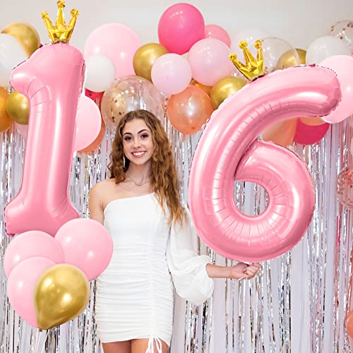 MJartoria Bundle 40 Inch Number Balloons with Crown with Birthday Party Hats 0-9 Big Size Happy Birthday Balloon Foil Digital Balloon for Birthday Party Wedding Anniversary Baby Shower Decorations