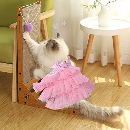 Pet Dog Dress Puppy Cats Tutu Fancy Cute Striped Mesh Vest Princess Petite Doggy Bowknot Dresses for Pomeranian Chihuahua Small Breed Dogs Skirt Puppies Clothes Supplies(Pink/Blue/Denim S)