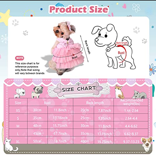 Pet Dog Dress Puppy Cats Tutu Fancy Cute Striped Mesh Vest Princess Petite Doggy Bowknot Dresses for Pomeranian Chihuahua Small Breed Dogs Skirt Puppies Clothes Supplies(Pink/Blue/Denim S)