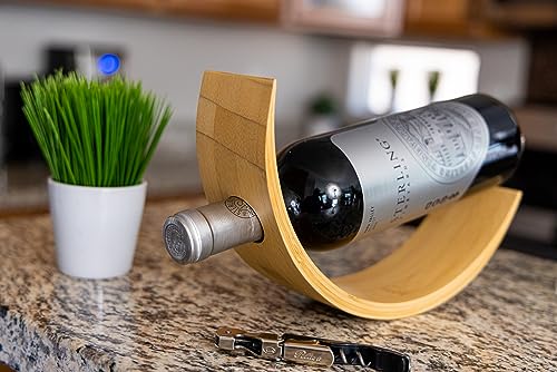 Ohbee Kitchen Wine Bottle Rack - Bamboo Single Bottle Self Balancing Holder Elevate Your Space with The Organic Bamboo Wine Holder