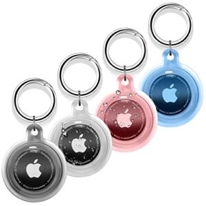 4 pack airtag holder, airtag case waterproof apple air tag case with keychain, shockproof & dustproof airtag holders for pet tracking, bags, kids, keys, luggage（4 colors）