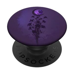boho moon wildflower floral on dark purple background popsockets standard popgrip