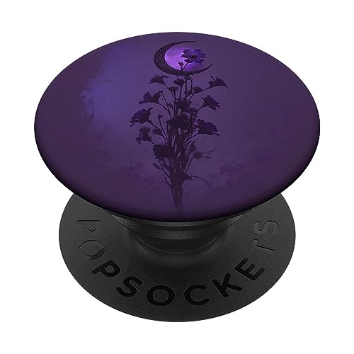 Boho Moon Wildflower Floral on Dark Purple Background PopSockets Standard PopGrip